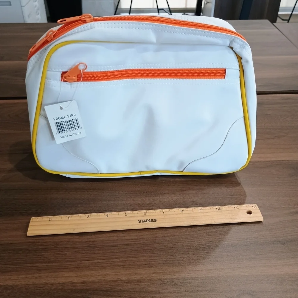 Large White, Yellow and Orange Toiletry Bag.